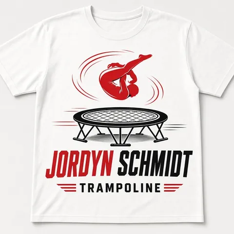 White T-shirt with a Jordyn Schmidt Trampoline design